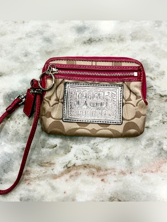 Coach Handbags - Coach Poppy Signature Wristlet Coin Purse in Khaki and Red